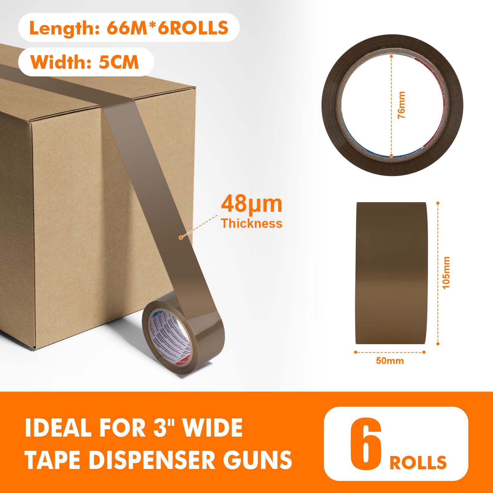 GRIFEMA GA4004-2 Nastro Imballaggio Silenzioso – 2 Rotoli Da 66m X 50mm, Adesivo Resistente In Polipropilene, Colore Marrone, Per Traslochi E Spedizioni