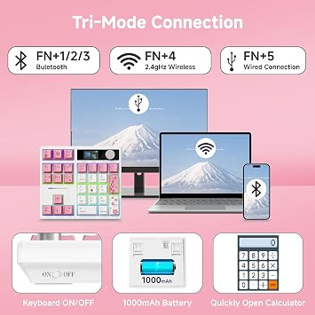 BOYI TD31Pro Gaming Keypad,BT5.0/2.4G/Type-C Wireless Numeric Keypad,RGB HotSwap Numpad Mechanical Number Pad,Gasket Number keypad Shortcut Keyboard(Romatic Cherry Blossom Keycaps)