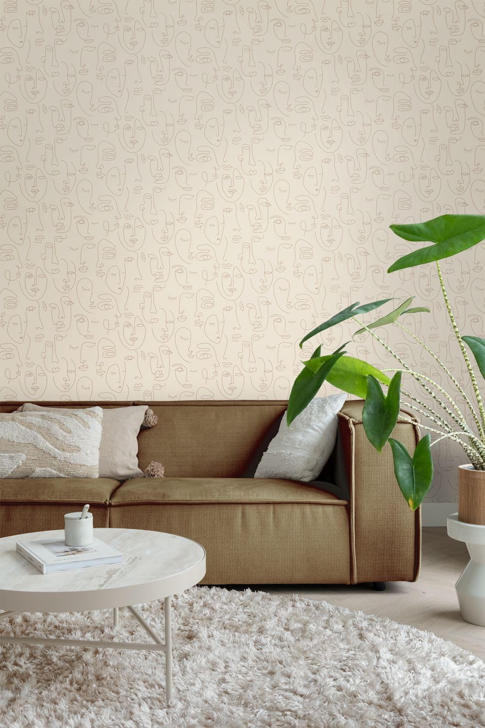ESTAhome Tapeta twarze grafiki liniowej jasnego beżu 50 x 900 cm
