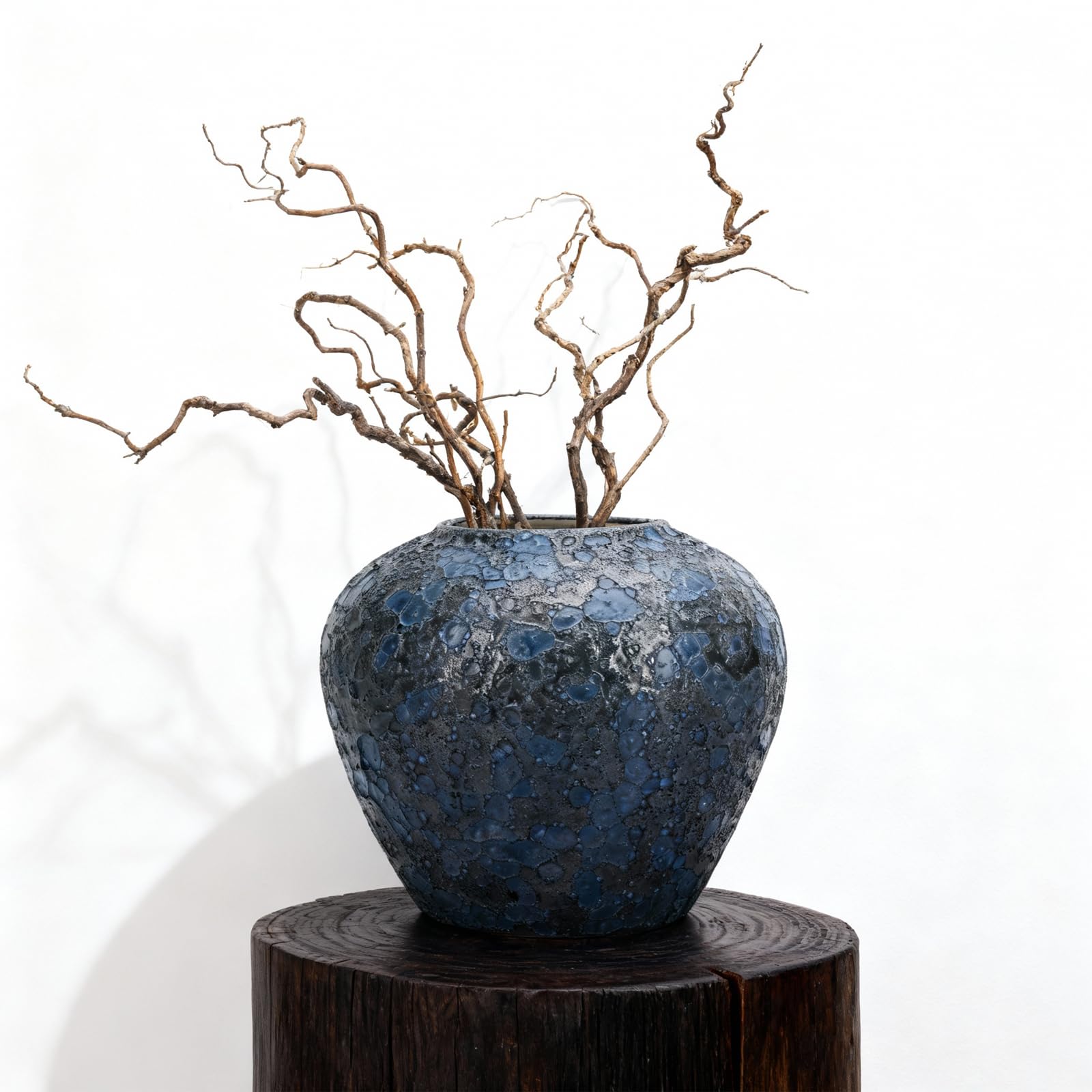 Photo 1 of XIYOUQI Rustic Blue Ceramic Vase - 7.9" Vintage Terracotta Pottery