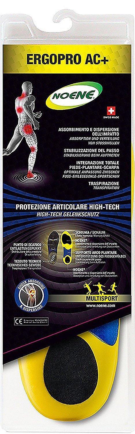 Noene AC + Ergopro, ergonomiczne wkładki sportowe, pochłanianie drgań, unisex Wielobarwny (czarny), 44