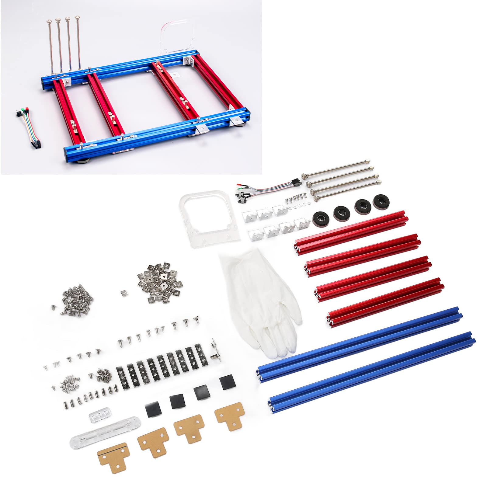 Eacam Marco Desnudo DIY MATX, Soporte de Caja Abierta para Computadora, Aluminio Duradero para Jugadores y Configuraciones de Minería (Azul Rojo)