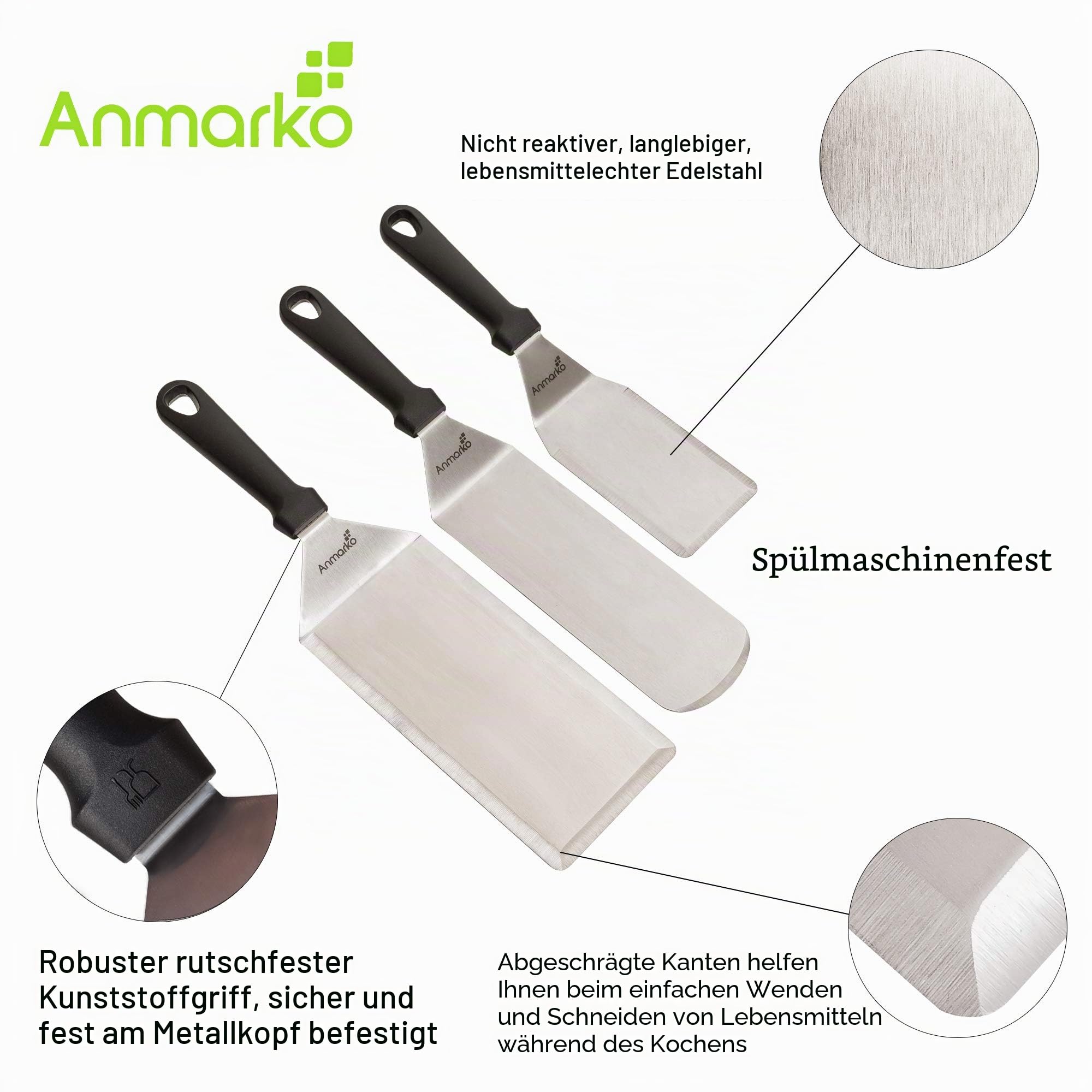 Anmarko Pfannenheber- / Pfannenwender-Profi-Set, aus Edelstahl, ideal für Pfannkuchen / Grillpfanne / Kochen auf flachen Oberflächen #1 3-piece set