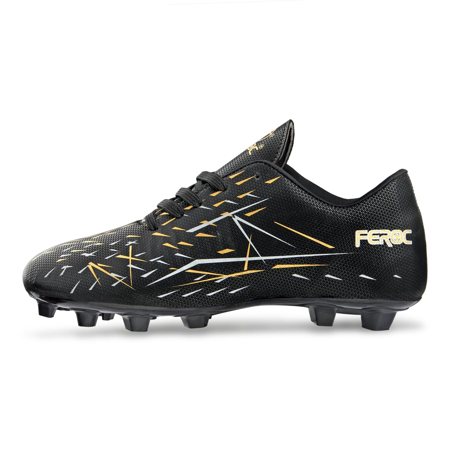 FEROC Football Shoe Wild FIRE (Black Golden, UK Footwear Size System, Adult, Men, Numeric, Medium, 7) 2