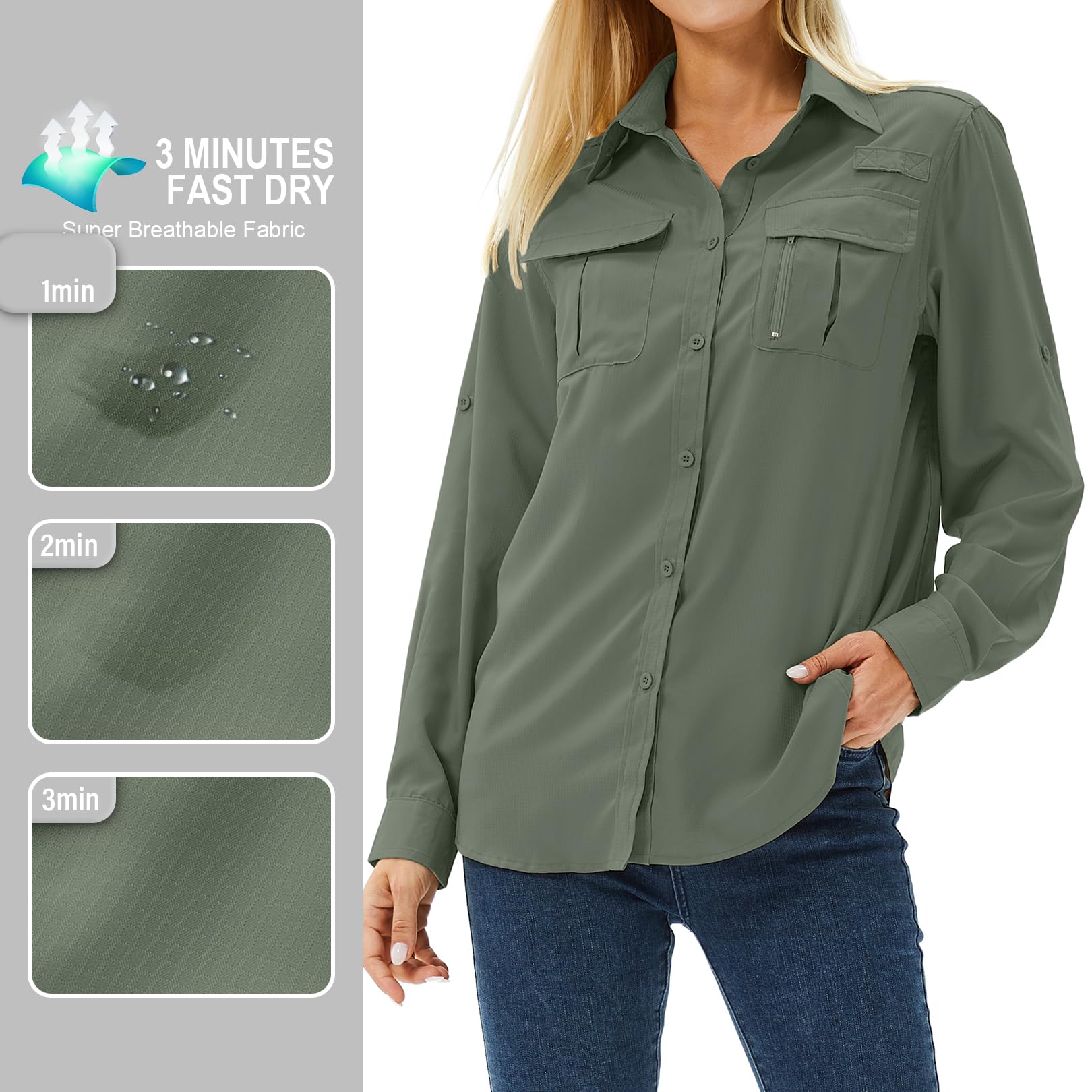 Toumett Camisas de manga larga con protección solar UPF 50 para mujer, safari, pesca, senderismo