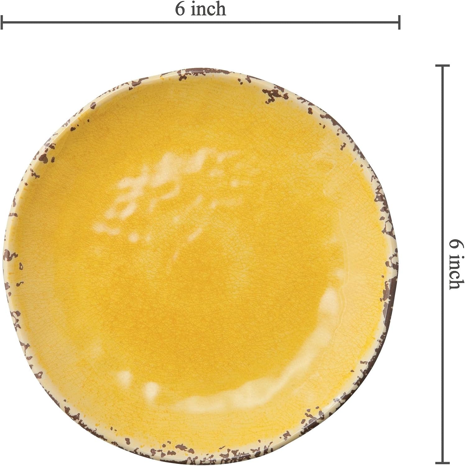 UP Crackle Melamine Round Dessert Plates, Small Serving Plates, for Appetizer, Snacks, and Side Dishes, Yellow, 6 Inch, Set of 4