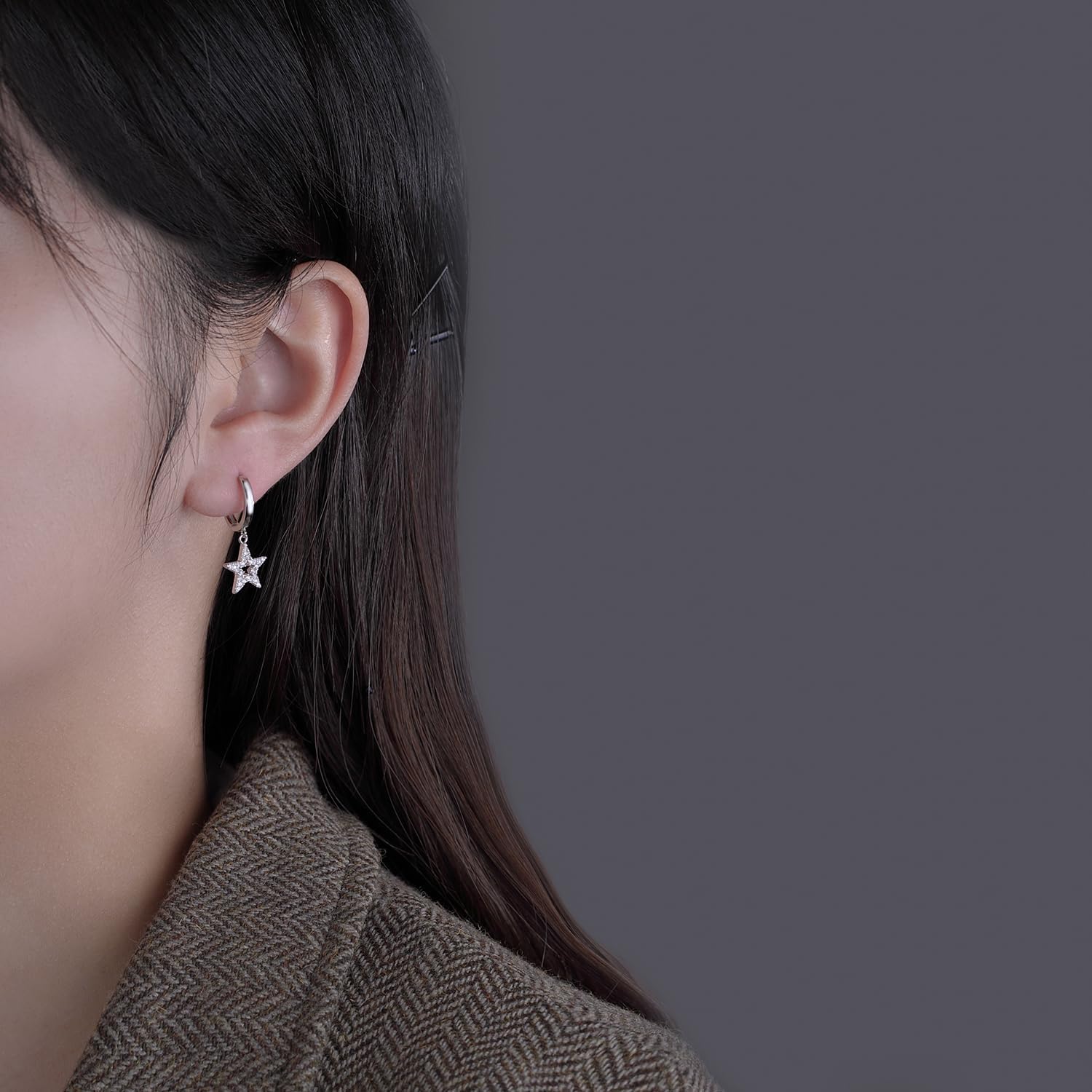 SLUYNZ 925 Sterling Silver CZ Star Hoop Earrings for Women Teens Star Hoop Dangle Earrings Huggie Studs - Image 2