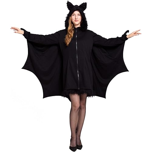 Spooktacular Creations Woman’s Black Bat Zip Hoodie Halloween Costumes for Adults