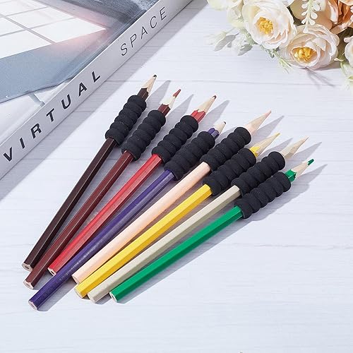 Miniatura 5 de GORGECRAFT 60 empuñaduras de espuma para lápices, color negro, soporte para bolígrafo, esponja, dibujo para adultos, artritis, escritura, aliviar la