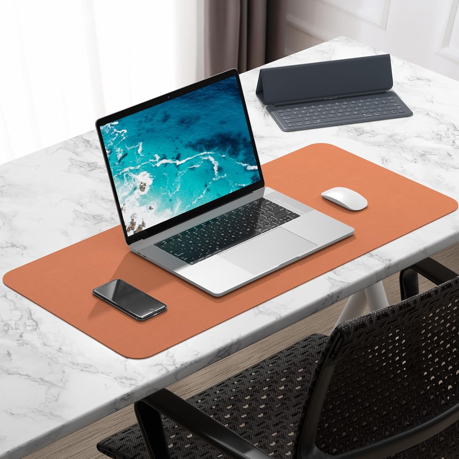 Hsurbtra Desk Pad, 30" x 14" PU Leather Desk Mat, XL Extended Mouse Pad, Waterproof Desktop Blotter Protector, Non-Slip Ultra Thin Large Laptop Keyboard Writing Mat for Office Home, Orange Pink - 7