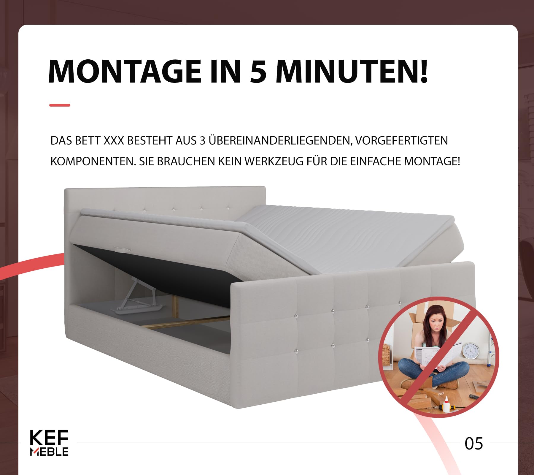 KEF Paris Boxspringbett 160x200 cm - Bett mit Matratze und Topper - Doppelbett mit Bettkasten - Polsterbett mit Kopfstütze - Bonell-Matratze H3 - Weiß Kunstleder