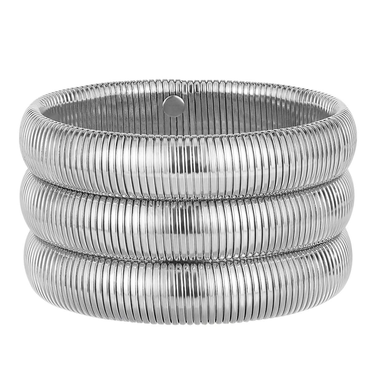 Emibele Gold Bangles Bracelet Set for Women, 18K Gold Plated Chunky Stainless Steel Non Tarnish Stretch Bracelet Stack, Flexible Wide Wristband Bangle