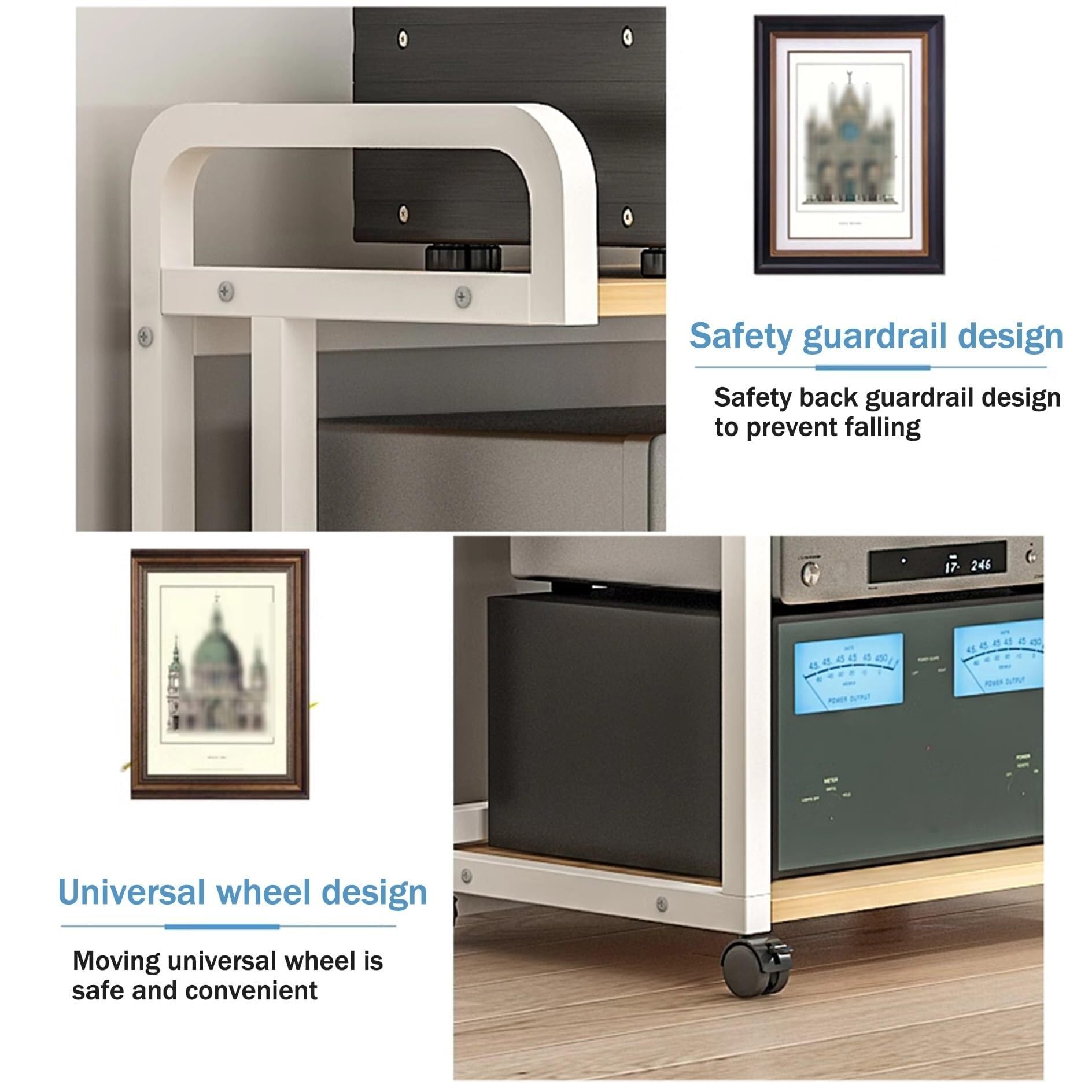 HiFi-Regal, AV-Regal, 3/4/5 Etagen, Multimedia-Aufbewahrungsschrank für Zuhause, Büro, Geschäft und Theater, stilvolle HiFi-Stereo-Einheit in Schwarz und Teakholz, 50 x 40 x 145 cm