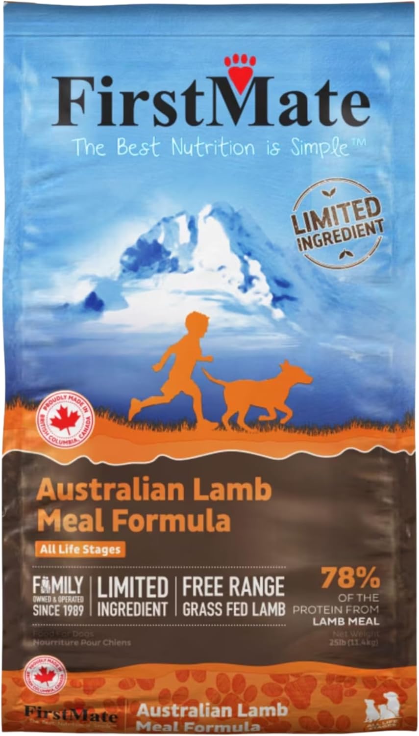 FirstMate Dry Dog Food – Limited Ingredient Australian Lamb Meal Formula – Grain Free, Grass Fed-Single Protein Lamb Meal Recipe with Potatoes & Berries – 25 lb Bag