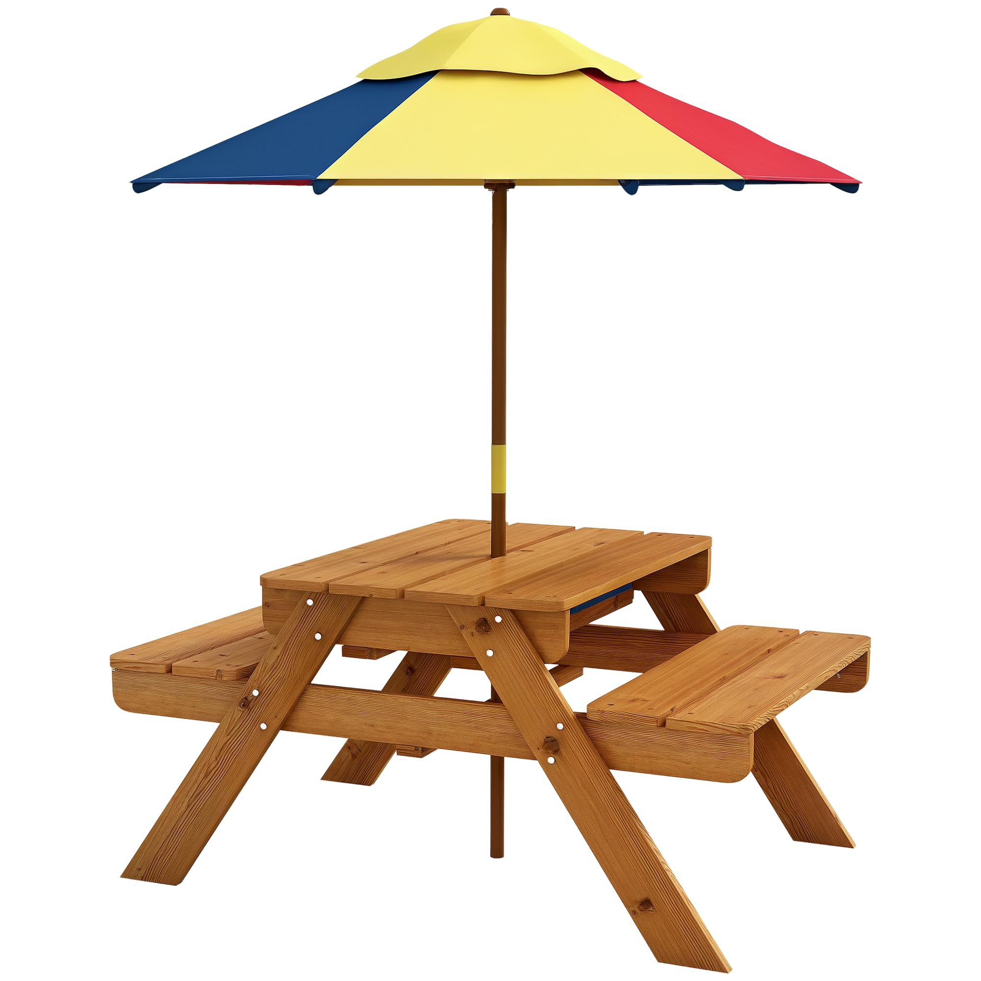 Table De Pique-Nique Enfant DREAMADE - Bois Avec Parasol Pour Jardin, Cour Ou Extérieur