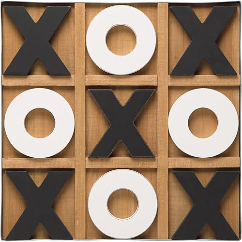 NIKKY HOME 12x12 Inch Large Tic Tac Toe Wood Board Game Classic Coffee Table Decor Decorative Wooden Travel Game for Family