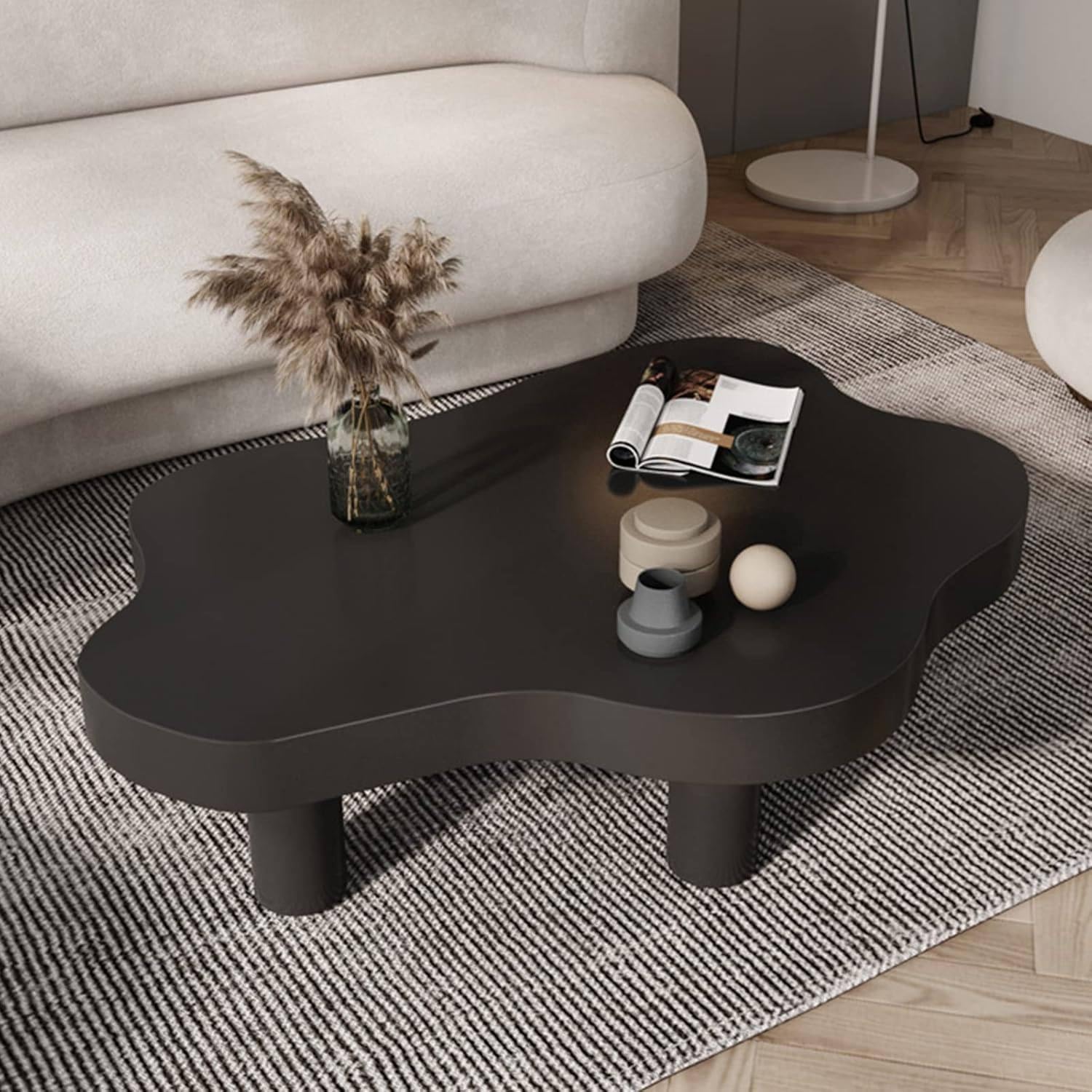 SXZenSpace Cloud Shaped Coffee Table, Solid Wood Living Room Sofa Small Side Table/Bedroom Wooden Table,Black-110x80x40cm