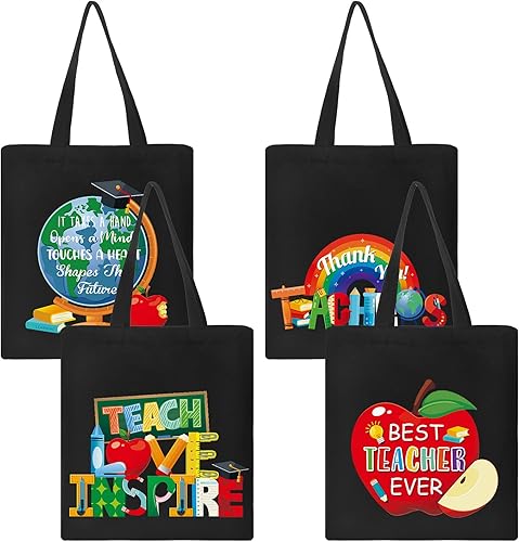 Miniatura 1 de Paquete de 4 bolsas de mano de agradecimiento para profesores, regalos de agradecimiento para profesores, bolsa de lona, regalo de agradecimiento