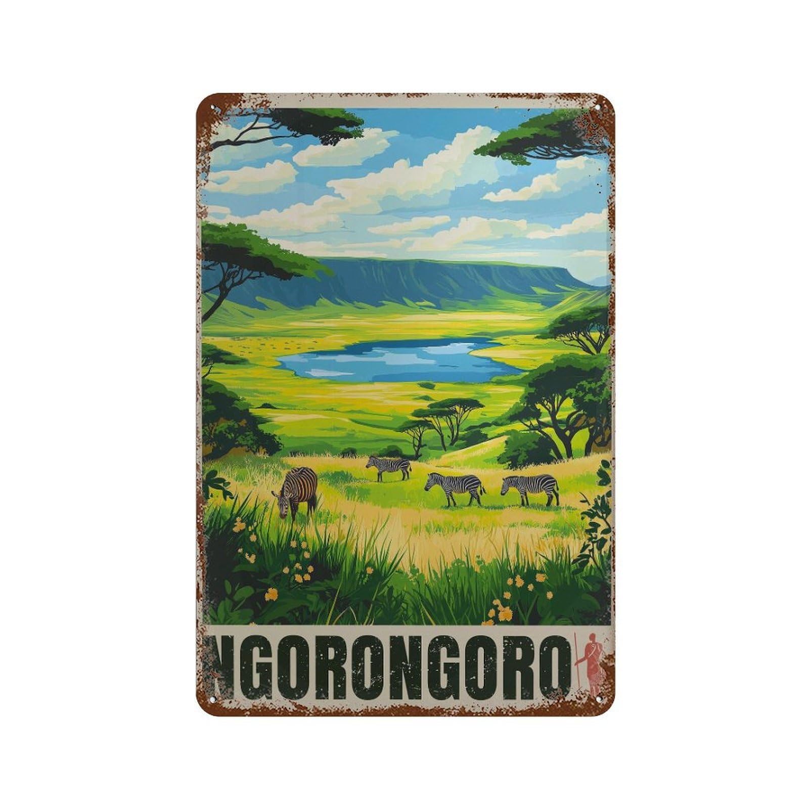 xiaoxiaoshen Ngorongoro Tanzania Travel Savanna Wall Decor Art Metal Tin Poster Modern Home Decor Art Home Bar Shop Decorations Vintage Sign 30x20cm
