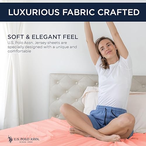 Miniatura 2 de U.S. Polo Assn. Para todas las estaciones, material de camiseta suave y acogedor, juego de sábanas de algodón de 4 piezas de 1800 hilos