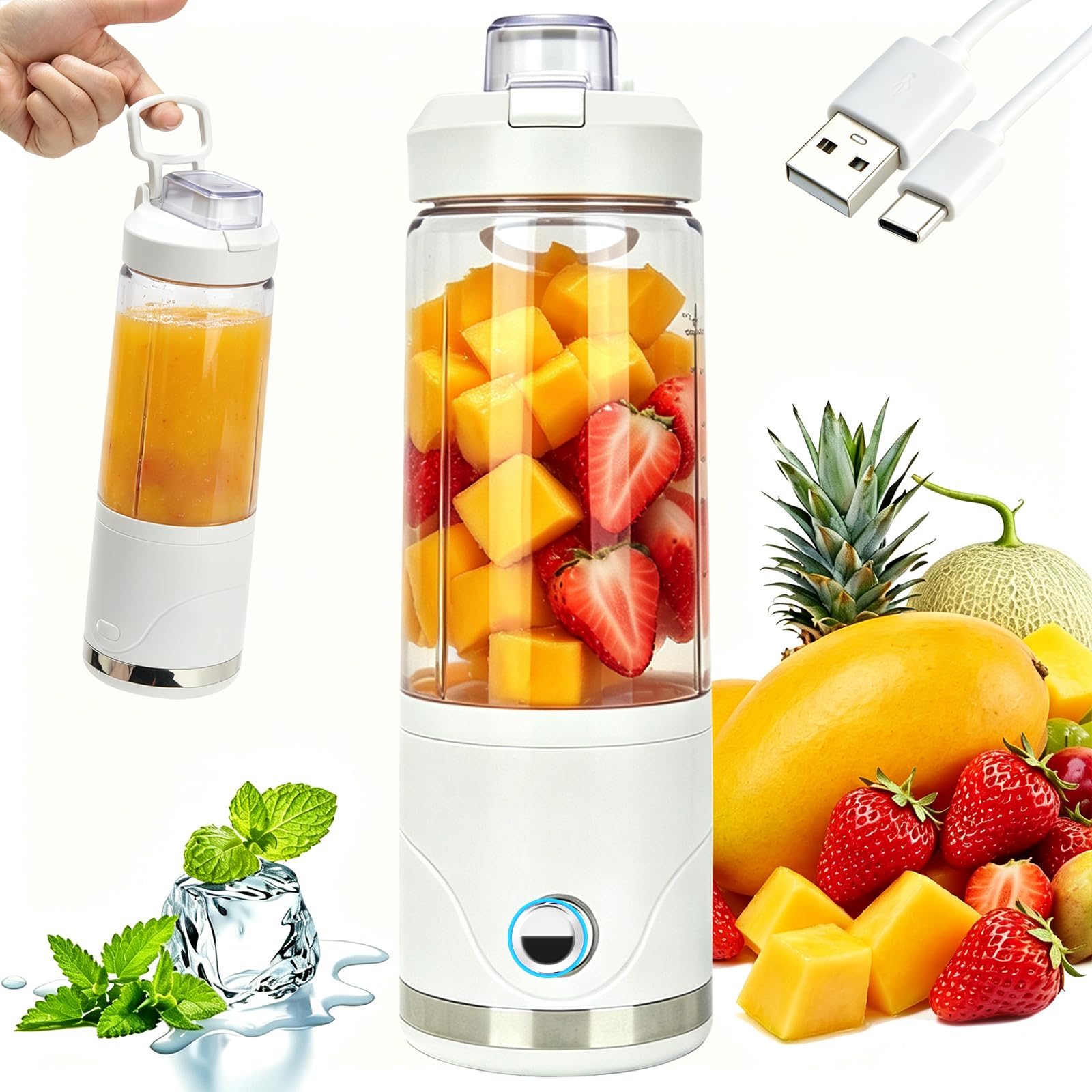 Batidora De Vaso Portátil 650ml, Licuadoras Para Zumos Y Batidos Con 6 Cuchillas, Mini Batidora Recargable Por USB, Vaso Batidora Para Smoothies, Gimnasio, Oficina Y Viajes
