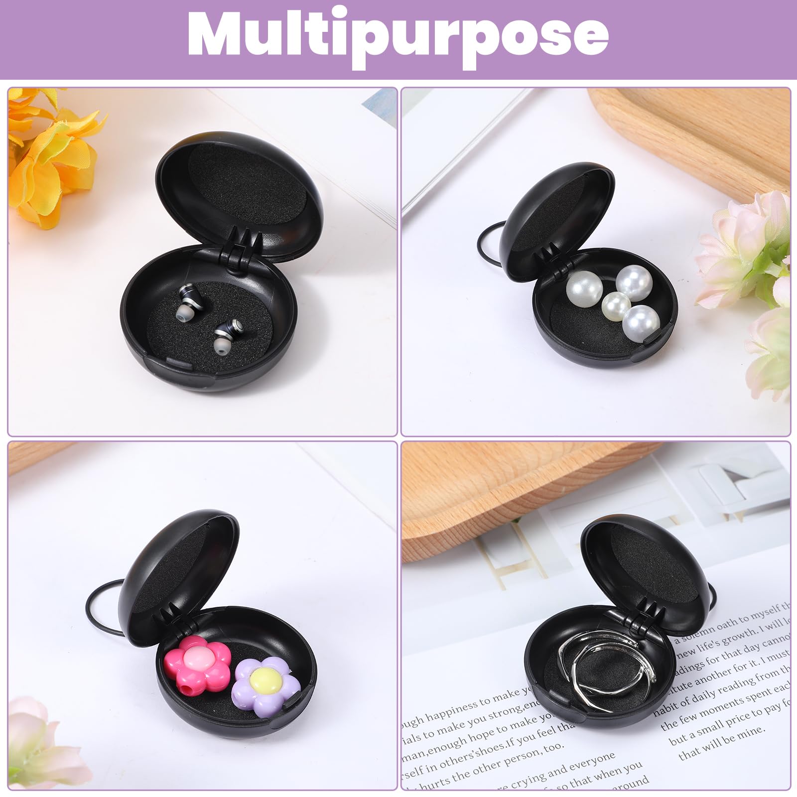 4 fundas para tapones para los oídos, soporte redondo portátil con cordón, mini fundas de almacenamiento para viajes de negocios, almacenamiento de auriculares, baratijas, etc. (negro)