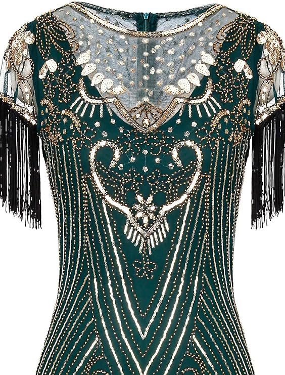 Image of 867 - Plus Size 1920s Vintage Fringed Sleeves Gatsby Sequin Tassels Hem Flapper Party Prom Cocktail Concert Dress