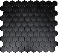 Vista 1 de Azulejos hexagonales para despegar y pegar, panel de textura de aluminio cepillado negro, azulejos de mosaico autoadhesivos para cocina, baño