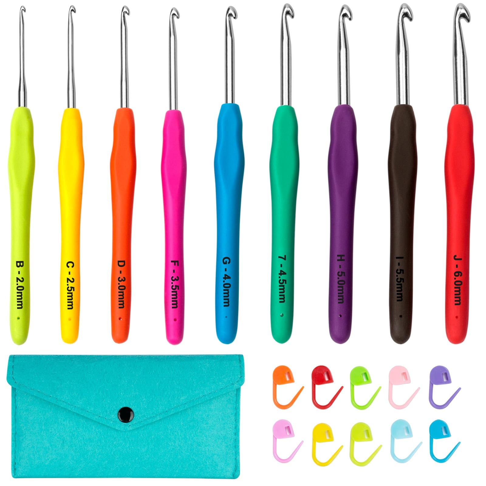 Crochet Hook Set of 9 Crochet Hooks, Crochet Set for Beginners Adults Children, Colourful Ergonomic Soft Rubber Comfort Grip Crochet Knitting Needles Kit Household Tool with Portable Bag-picture-20