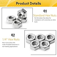 Vista 5 de 100 piezas de tuercas hexagonales de 1/4-20, acero inoxidable 304, accionamiento hexagonal, tuercas UNC, tuercas de repuesto de 1/4" de acero