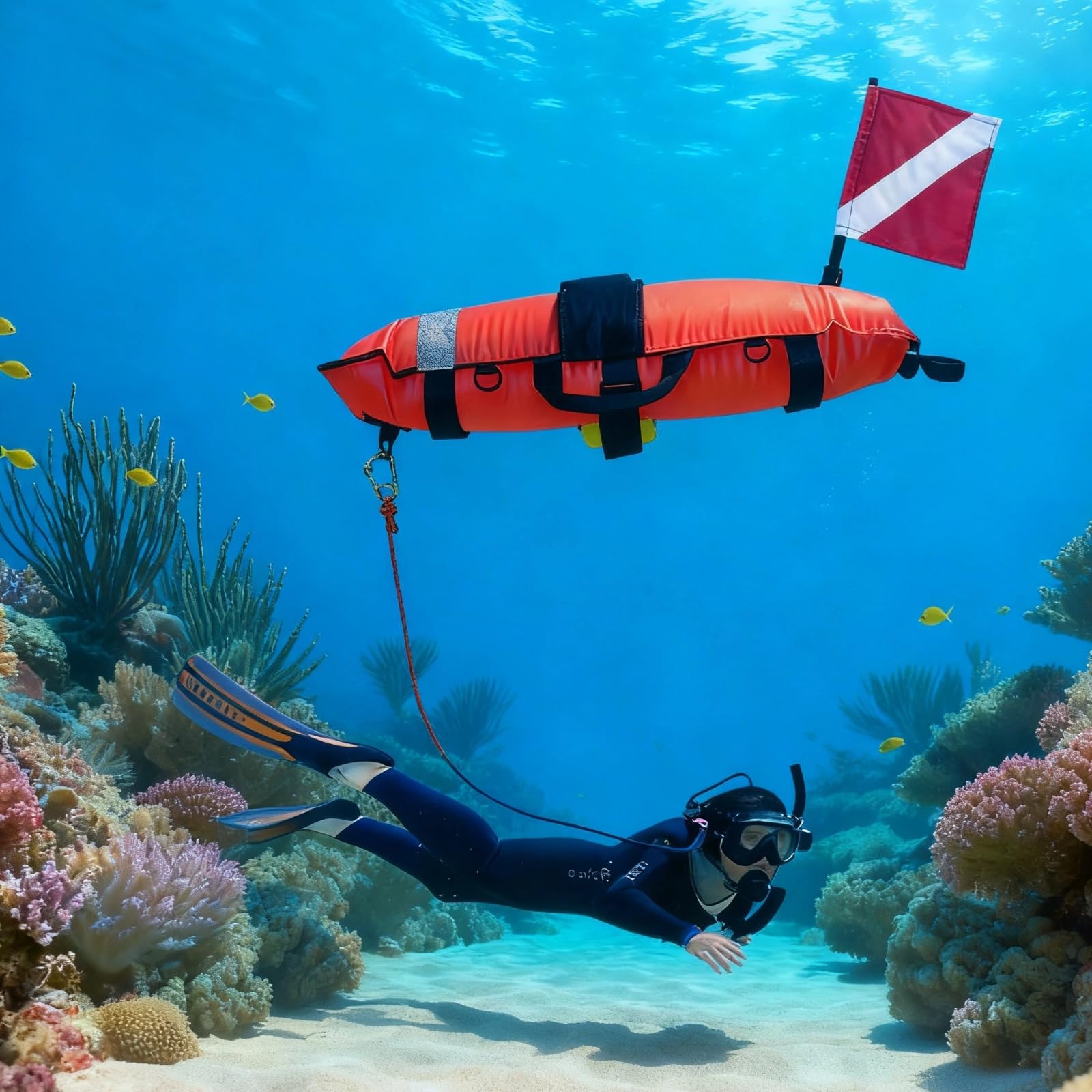PONDON Boa di immersione per la pesca subacquea in apnea, galleggiante gonfiabile del siluro con la bandiera di immersione, galleggiante del segnale di immersione subacquea, 31,5 x 7,87 x 11,8 pollici