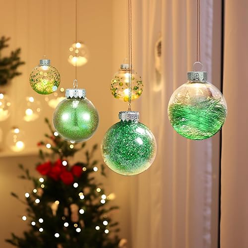 Miniatura 4 de 30 adornos de bola de Navidad transparentes inastillables, esferas decorativas de Navidad, esferas delicadas para decoración (1.97 pulgadas, verde)