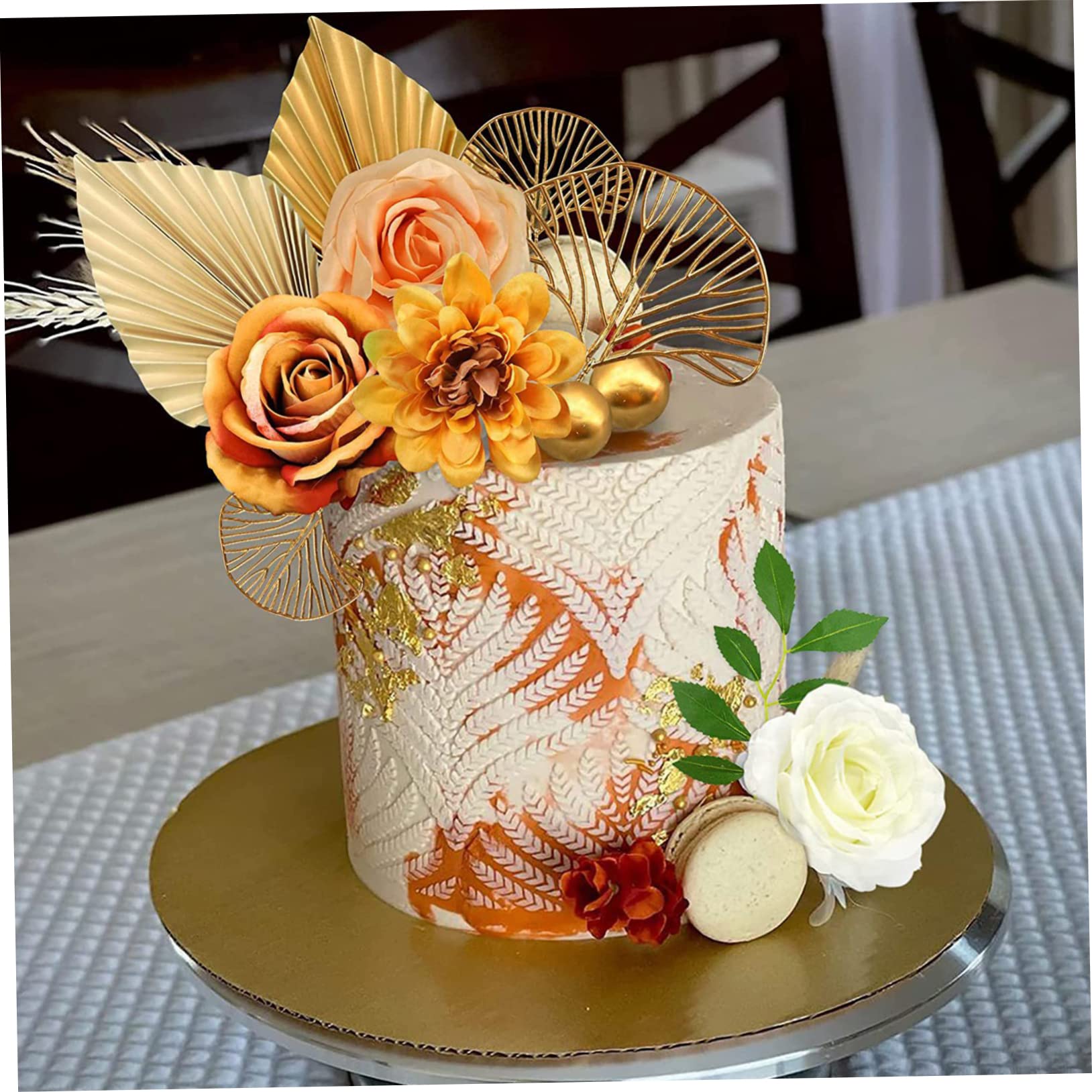 Abaodam 4sätze Goldene Palmblatt Tortendeko Für Boho Geburtstag Und Hochzeitsfeiern Teiliges Mit Kunstvollen Papierblüten Und Metallkugeln Für Kreative Kuchendekorationen