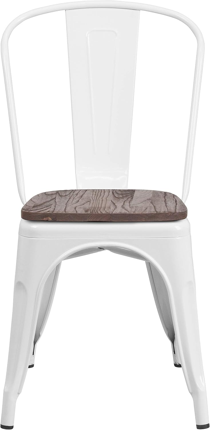 Taylor + Logan Metal Stackable Chair with Wood Seat, White