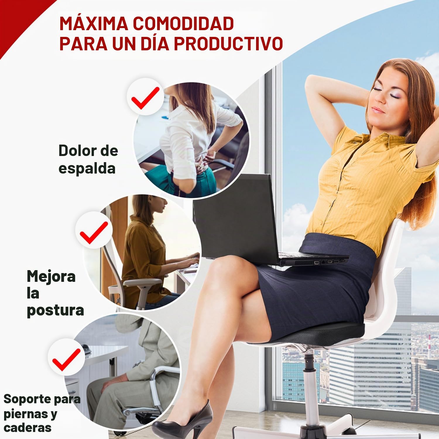 Cojín de asiento ortopédico con forma ergonómica de espuma viscoelástica para aliviar la presión al sentarse durante mucho tiempo, cojín de coxis adecuado para silla de oficina, coche, oficina