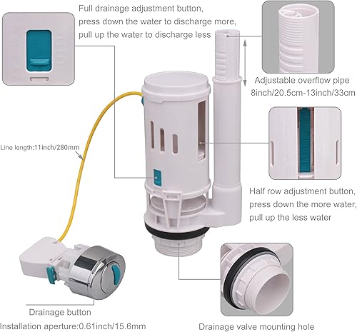 Miniatura 4 de Kit de reemplazo de válvula de llenado de retrete con válvula de drenaje doble separada para inodoro blanco con junta