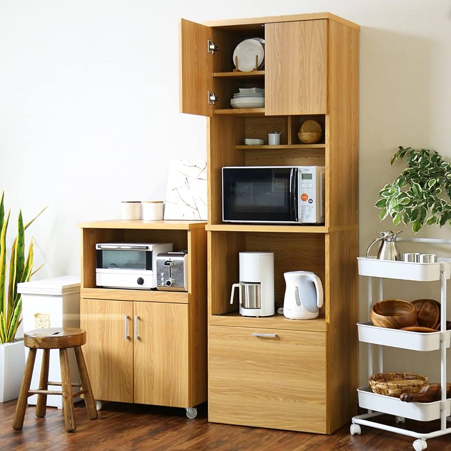 MEGU　食器棚 キッチンボード 食器棚 レンジ台 幅60cm コンセント付き ダーク