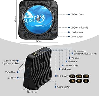 Leitor de CD portátil Bluetooth 5.1 Desktop CD Player com alto