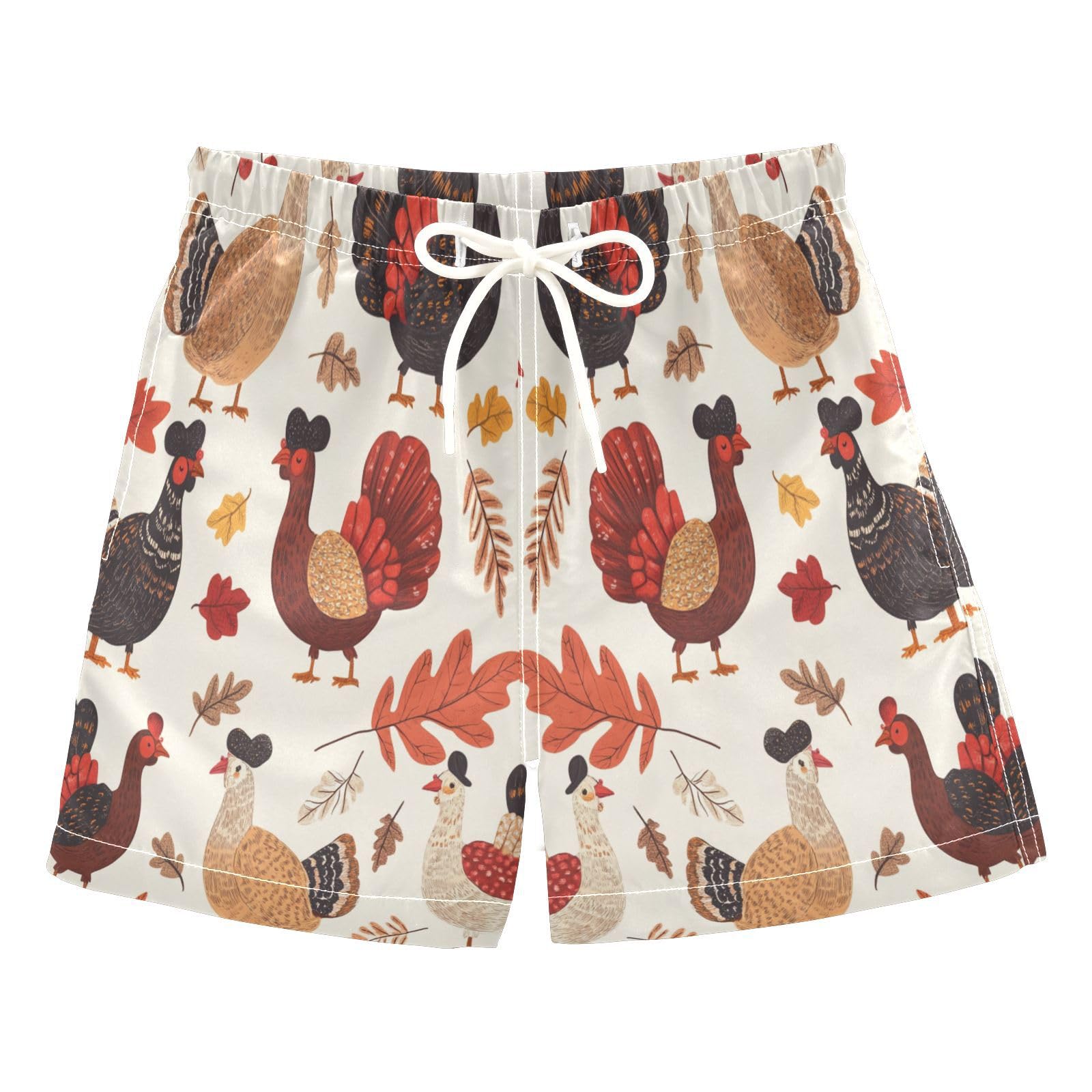 Jucciaco Boys Beach Board Shorts Cartoon Rooster Turkey Quick Dry Swim Trunk Swimwear for Kids Multicolor