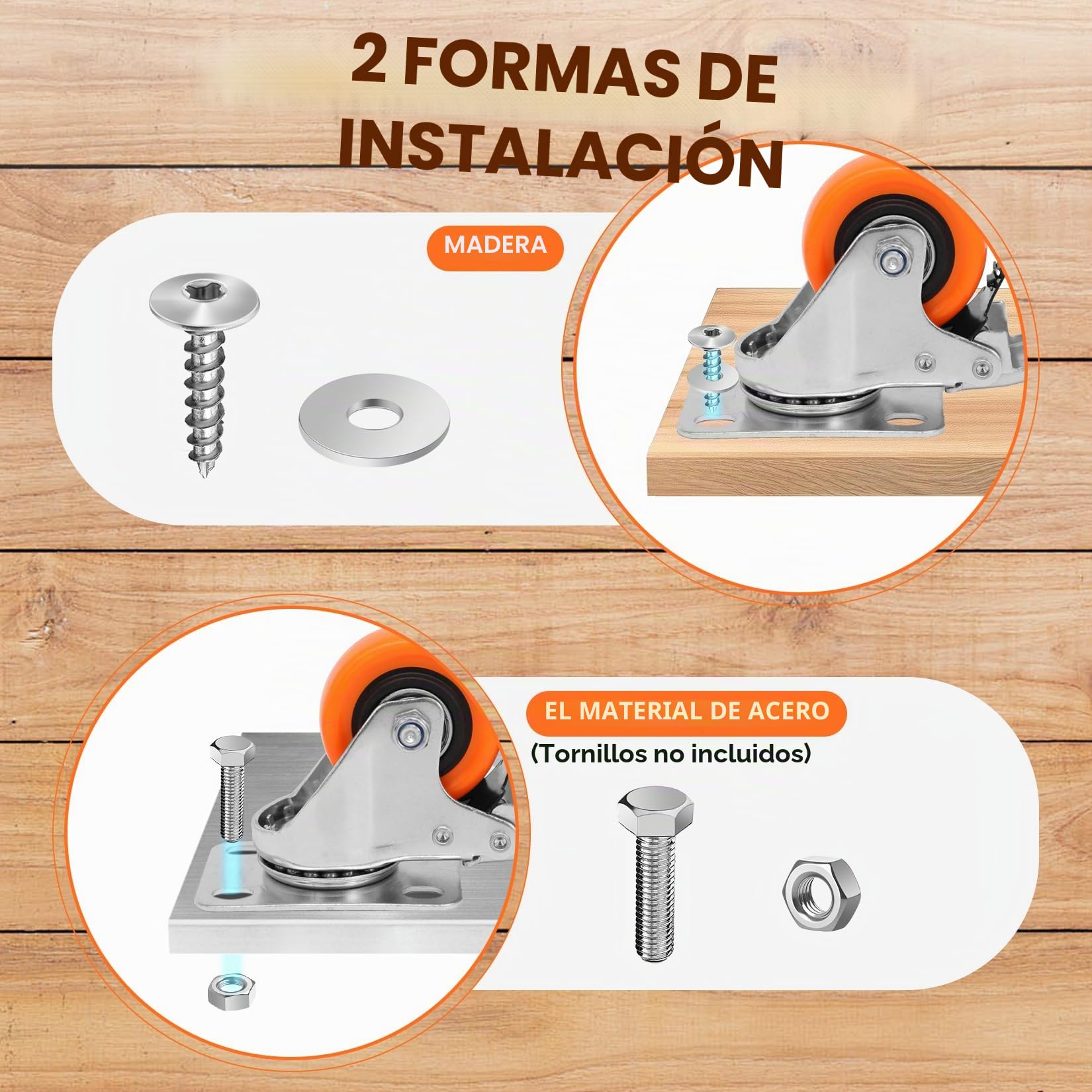 W B D WEIBIDA 50mm Ruedas para Muebles con 4 Doble Freno, Silencioso&Duradero Ruedas Giratorias Pequeñas Poliuretano Carga de 270KG, Ruedas para Muebles Pesados, Carros, Carretillas, Muebles, Set de 4