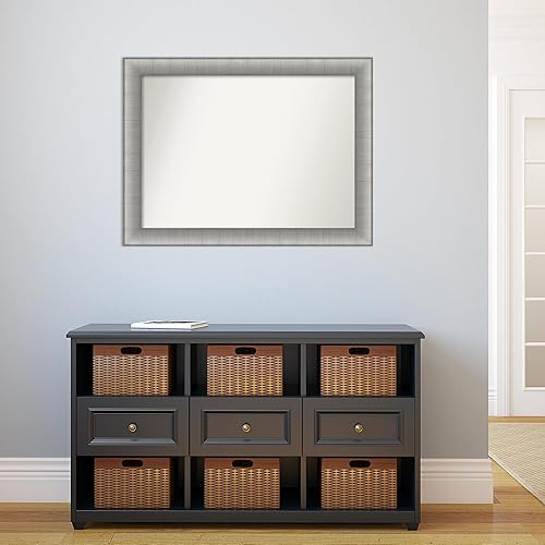 Miniatura 5 de Amanti Art Espejo de baño plateado para sobre el fregadero, 28 x 37 pulgadas, elegante espejo rectangular de peltre cepillado, marco de madera