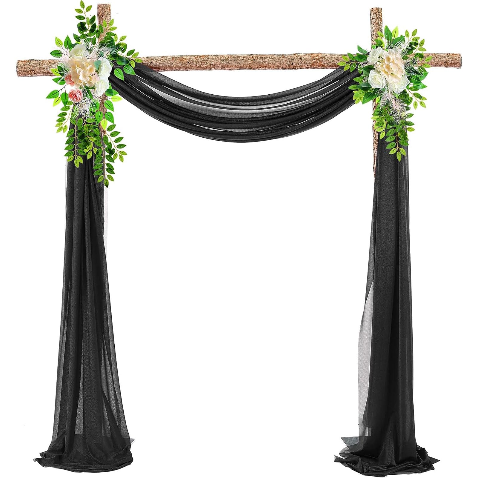 HUHJYUGE Querbehang Schwarz Hochzeitsbogen Deko Gardinen Hochzeit Vorhang Tüllstoff Freihanddeko Gardinen Chiffon vorhänge Freihandbogen Hochzeitsvorhang (1 600cm)