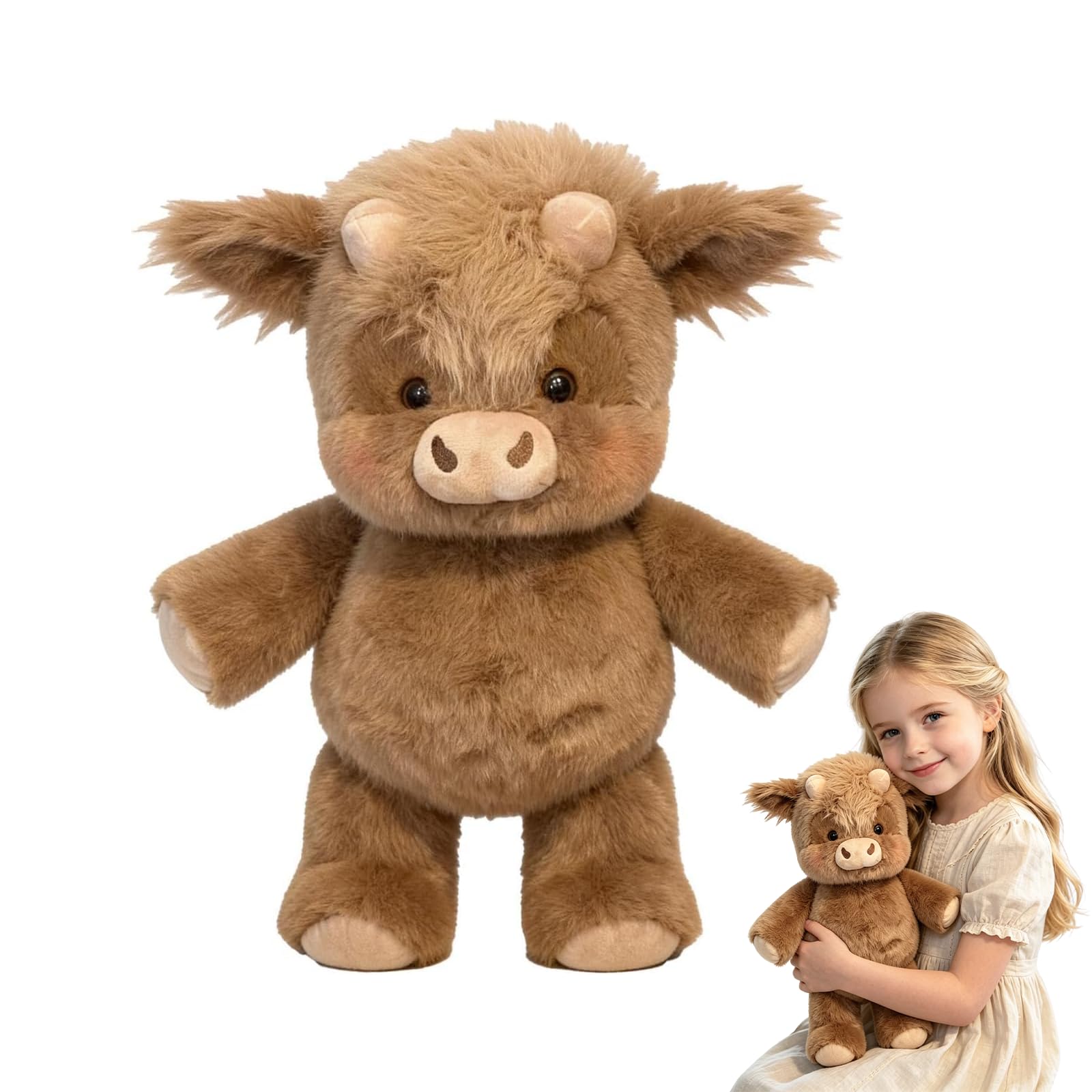 PEAMOO Highland Cow Soft Plush Toy,Adorable Furry Running Cow Stuffed Animal For Stress Relief,Emotional Support,Wild Boar Plush Toy 45cm For Home Decor Adorable Wild Boar Animal Doll (Brown)
