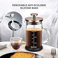 Vista 6 de Cafetera de prensa francesa de 12 onzas, cafetera de té espresso con sistema de 4 filtros, émbolo de acero inoxidable y vidrio de borosilicato