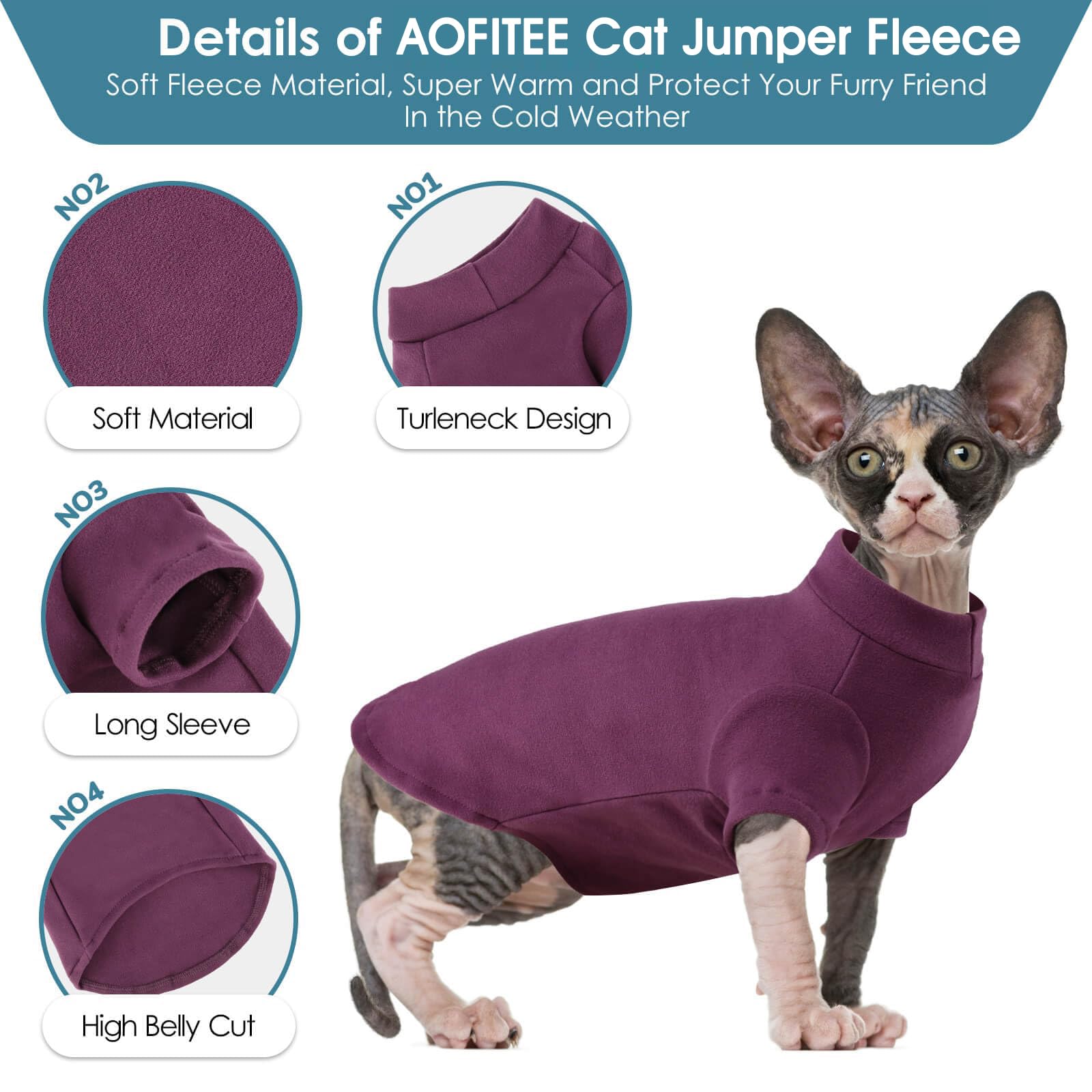 AOFITEE Turtleneck Jumper for Cats Soft Sphynx Cats Shirt Hairless Cat Jumpers with Sleeves - Image 2