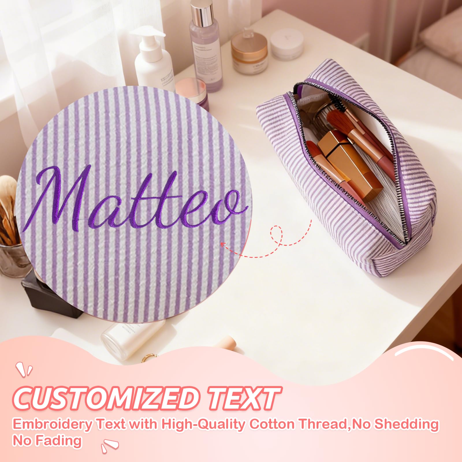 Neceser Personalizada con Nombre Bordado, Bolsa de Aseo, 8 Piezas | Para Hombres y Mujer, Portátil y Multifuncional, Neceser de Maquillaje para Diario y Viajes, 20 x 12 cm