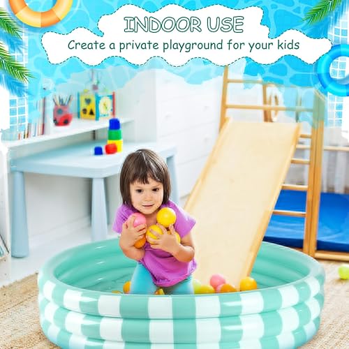 Miniatura 5 de Paquete de 4 piscinas inflables para niños pequeños, 48 x 10 pulgadas, piscina redonda turquesa para niños con 3 anillos, piscina para bebés para