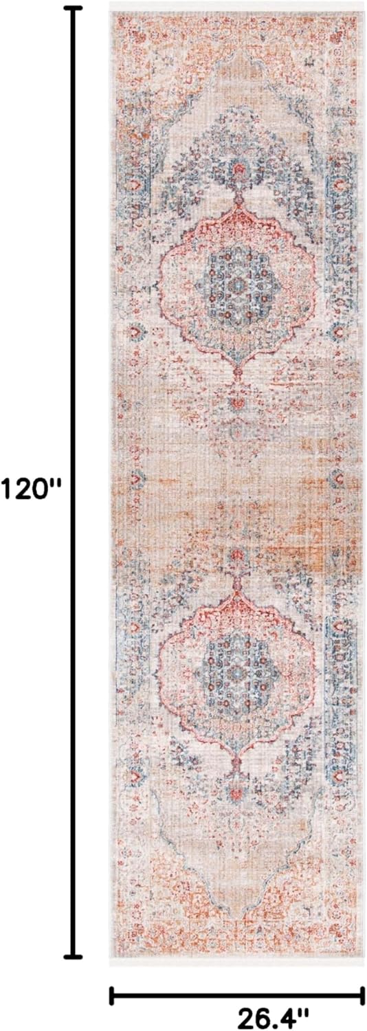 SAFAVIEH Kenitra Collection Runner Rug - 2'2" x 10', Grey & Light Blue, Vintage Oriental Distressed Design, Non-Shedding & Easy Care, Ideal for High Traffic Areas in Living Room, Bedroom (KRA676G)