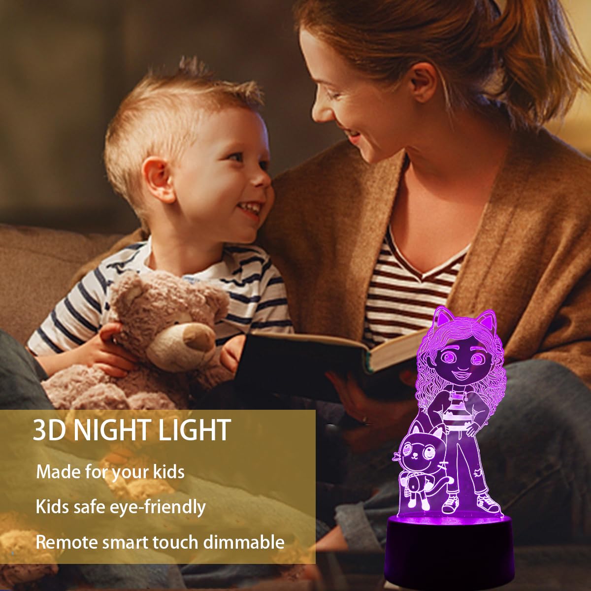 Luce Notturna Bambini Gabby, Lampada Camera da Letto Dollhous, 3D LuceNotturna LED, Regali Compleanno per Ragazza, Ragazzo