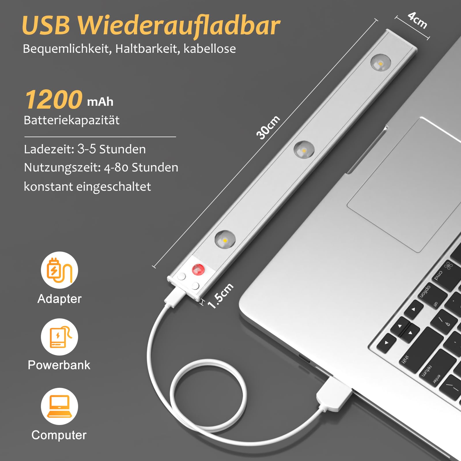 1200mAh Unterbauleuchte Schrankbeleuchtung LED mit Bewegungsmelder Dimmbar